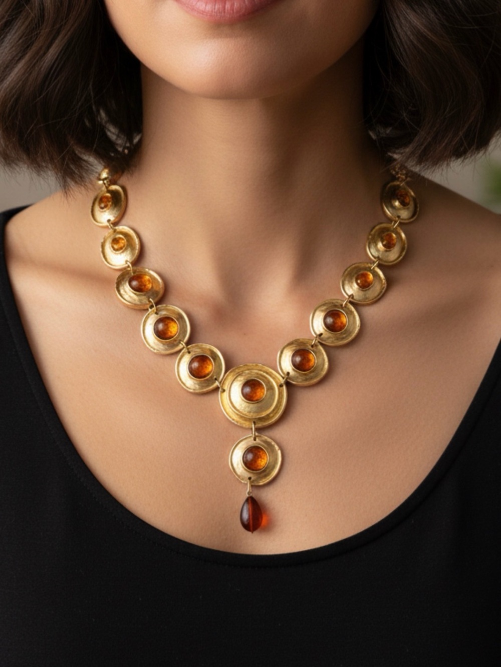 Gla Chica De Oro Gold Neckless With Amber 18”